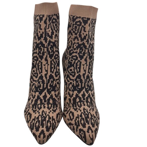 Vince Camuto Leopard Print Knit Sock Booties Pointed Toe Block Heel Boots SZ 8 - Picture 3 of 10